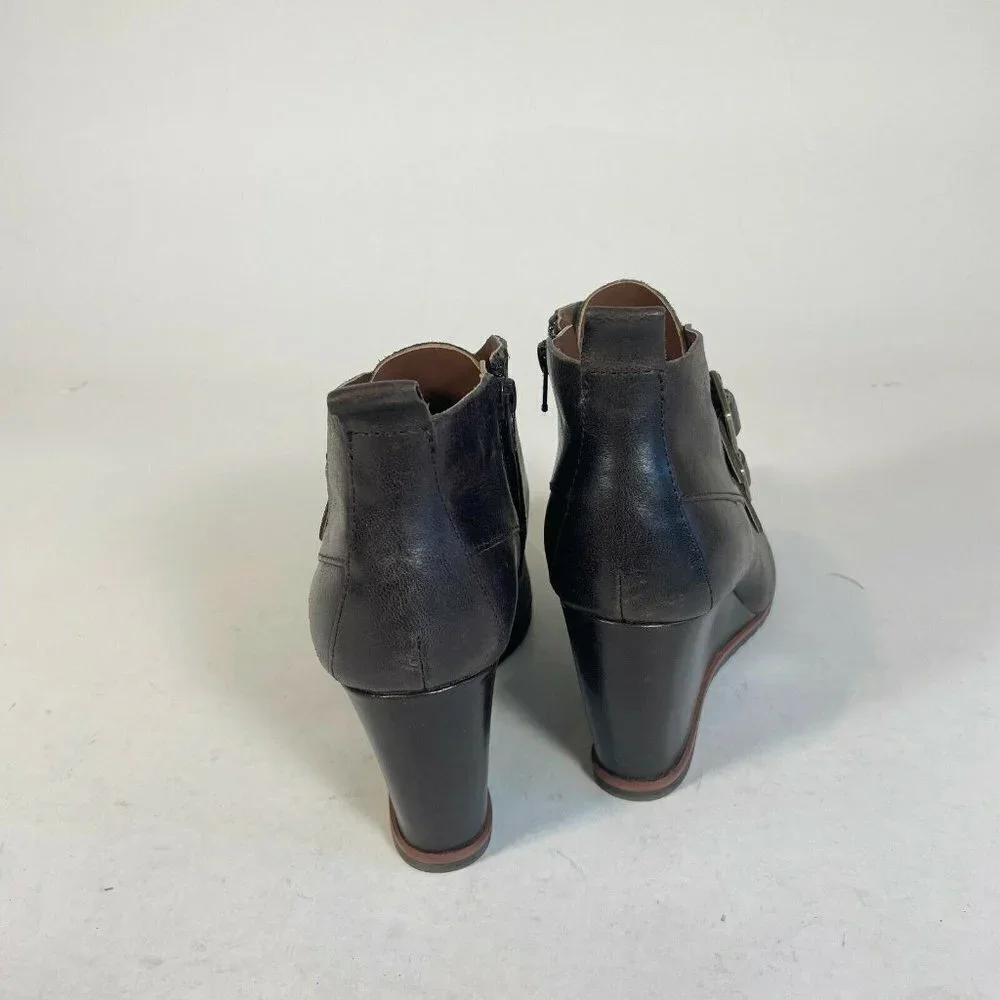 Korks‎ Womens Hanska Wedge Ankle Boots Dark Brown Size 8M Leather Monk Strap